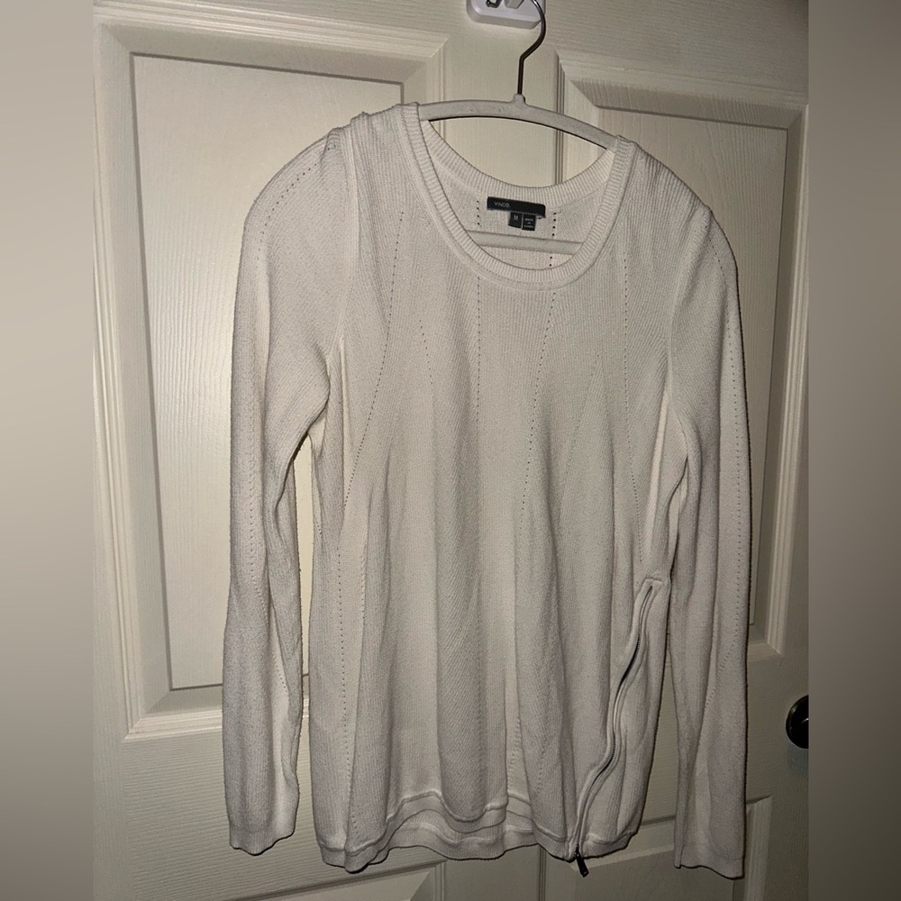 Vince Women's White Crewneck zipper detail Sweater M fall winter contemporary